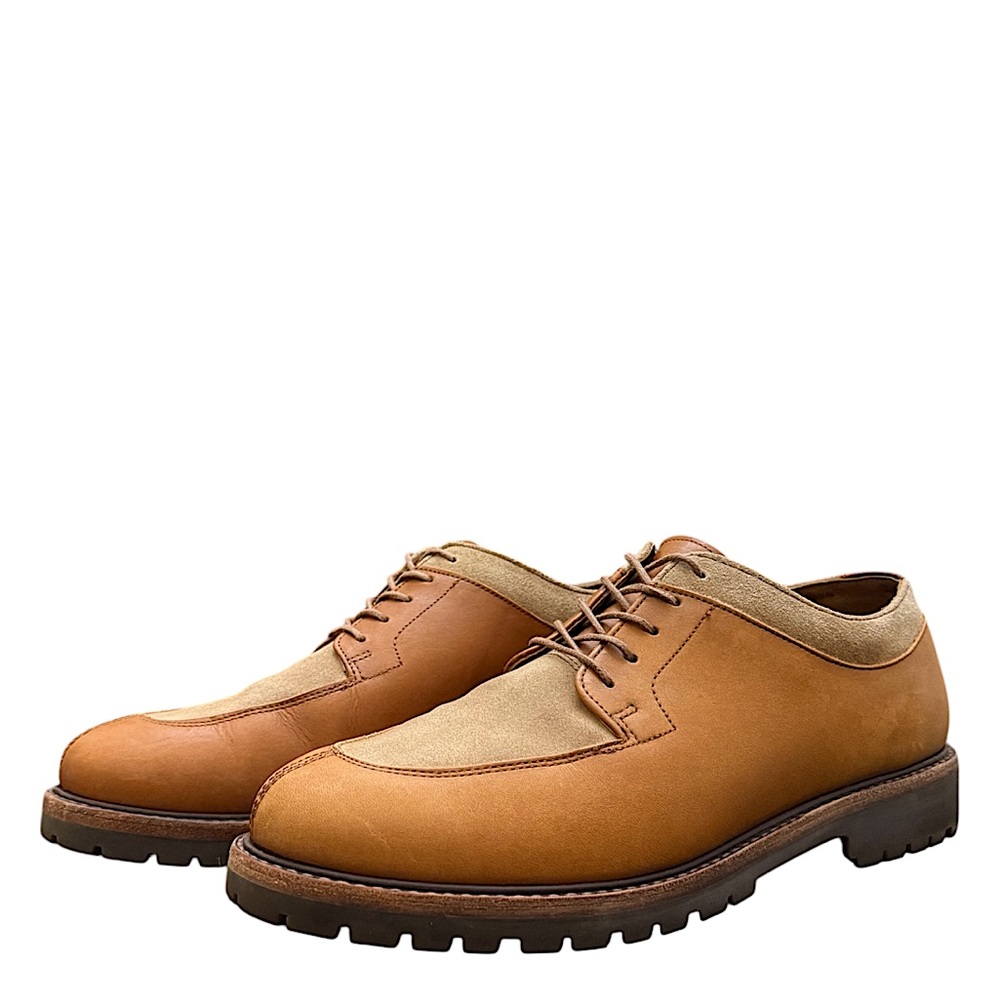 POLO RALPH LAUREN - BROWN TAN LEATHER TWO-TONE DERBY BOOTS - Picture 5 of 11
